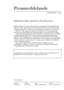 Pressmeddelande 11 DECEMBER 1997 NR 61  Riksbanken höjer reporäntan till 4,35 procent