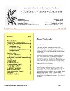 Association of Societies for Growing Australian Plants  ACACIA STUDY GROUP NEWSLETTER Group Leader Esther Brueggemeier 28 Staton Cr, Westlake, Vic 3337