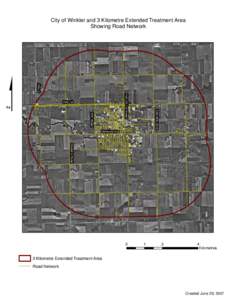 City of Winkler and 3 Kilometre Extended Treatment Area Showing Road Network Hwy 3  Eastview Drive