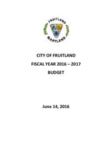    CITY OF FRUITLAND  FISCAL YEAR 2016 – 2017  BUDGET 