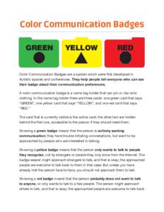 Color Communication Badges GREEN YELLOW  RED