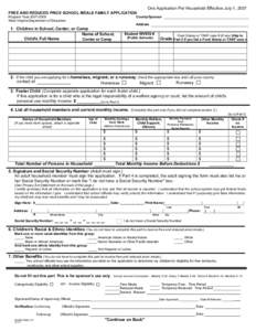 FREE AND REDUCED PRICE SCHOOL MEALS FAMILY APPLICATION Program Year[removed]West Virginia Department of Education One Application Per Household Effective July 1, 2007