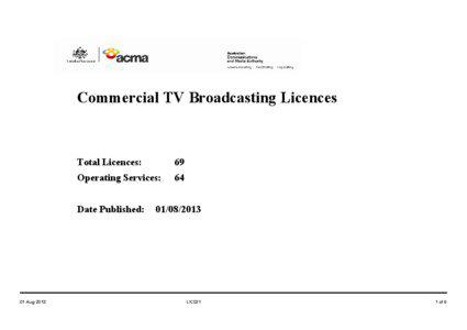 Commercial TV Broadcasting Licences  Total Licences: