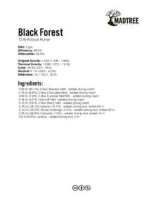 Black Forest 12-B Robust Porter Size: 5 gal Efficiency: 90.0% Attenuation: 85.0% Original Gravity: 065)