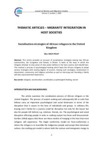Journal of Identity and Migration Studies Volume 3, number 1, 2009 THEMATIC ARTICLES – MIGRANTS’ INTEGRATION IN HOST SOCIETIES