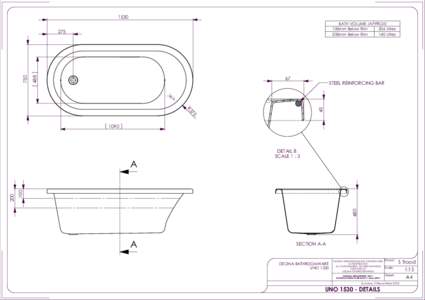 1530 BATH VOLUME (APPROX) 100mm Below Rim 206 Litres 200mm Below Rim 140 Litres