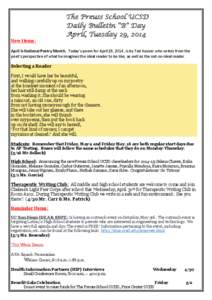 New Items:  The Preuss School UCSD Daily Bulletin “B” Day April, Tuesday 29, 2014