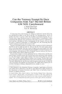 Can the Treasury Exempt Its Own Companies from Tax? The $45 Billion GM NOL Carryforward J. Mark Ramseyer Eric B. Rasmusen ABSTRACT
