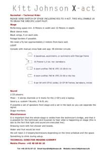 Rankefod – Technical Rider PLEASE SEND SKETCH OF STAGE INCLUDING RIG TO X-ACT. THIS WILL ENABLE US TO DRAW THE SPECIFIC LIGHT PLOT. Stage Performing space min. 8 Meters in width and 10 Meters in depth. Black dance mats