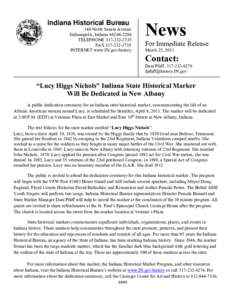 Indiana Historical Bureau 140 North Senate Avenue Indianapolis, Indiana[removed]TELEPHONE[removed]FAX[removed]INTERNET www.IN.gov/history