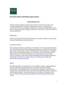 IFLA%Rare%Books%and%Manuscripts%Section% % ! Annual%Report%2013% %