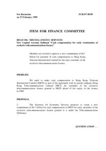 For discussion on 27 February 1998 FCR[removed]ITEM FOR FINANCE COMMITTEE