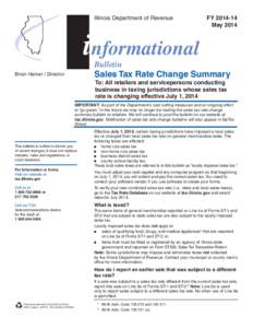 Sales Tax Rate Change Summary effective July 1, 2014