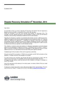 6 ottobreDisaster Recovery Simulation 8th November, 2014 Dear Client, th