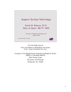 Support Surface Technology David M. Brienza, Ph.D. Mary Jo Geyer, MS PT, CWS University of Pittsburgh, Pittsburgh, PA October 2000 •Brienza & Geyer, [removed]