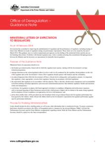 Office of Deregulation – Guidance Note MINISTERIAL LETTERS OF EXPECTATION TO REGULATORS As at 14 February 2014