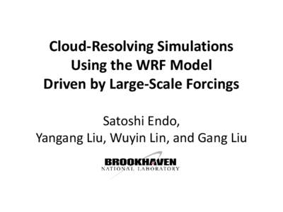 Cloud-Resolving Simulations Using the WRF Model Driven by Large-Scale Forcings Satoshi Endo, Yangang Liu, Wuyin Lin, and Gang Liu
