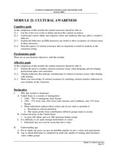 NATIONAL GUIDELINES FOR EDUCATING EMS INSTRUCTORS AUGUST 2002 MODULE 21: CULTURAL AWARENESS Cognitive goals At the completion of this module the student-instructor should be able to: