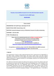 Towards an Accountability Framework for the Post-2015 Development Agenda: Perspectives from the UNECE region Questionnaire Please complete ORGANIZATION: The PsySiP Project, Washington DC USA