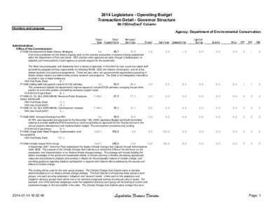 2014 Legislature - Operating Budget Transaction Detail - Governor Structure 06-15GIncDecF Column Numbers and Language  Agency: Department of Environmental Conservation