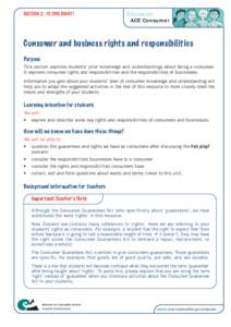 SECTION 2: IS THIS RIGHT?	  Education ACE Consumer  Consumer and business rights and responsibilities