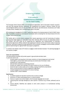 European Forest Institute – EFI – is now seeking an ADMINISTRATIVE ASSISTANT For EU FLEGT Facility
