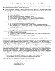 Notification of Rights Under the Protection of Pupil Rights Amendment (PPRA) PPRA affords parents certain rights regarding our conduct of surveys, collection and use of information for marketing purposes, and certain phy