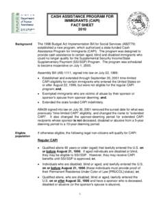 CASH ASSISTANCE PROGRAM FOR IMMIGRANTS (CAPI) FACT SHEET[removed]Background