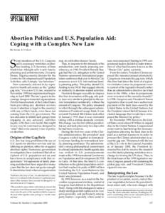 Abortion Politics and U.S. Population Aid: Coping with a Complex New Law By Susan A. Cohen S
