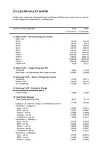 GOULBURN VALLEY WATER Variable water, wastewater, tradewaste charges and Dumping of Effluent are rounded down to 4 decimal places All other charges are rounded down to 2 decimal places Tariff and Price Component