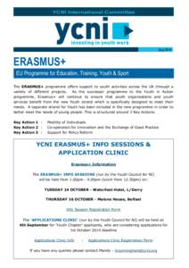 YCNI International Committee  Aug 2014 ERASMUS+ EU Programme for Education, Training, Youth & Sport