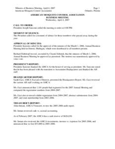 Minutes of Business Meeting, April 4, 2007 American Mosquito Control Association Page 1 Orlando, Florida