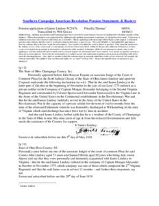 Southern Campaign American Revolution Pension Statements & Rosters Pension application of James Lindsey W25476 Transcribed by Will Graves Priscilla Thomas1