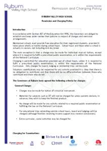 SCHOOL POLICIES  Remission and Charging Policy RYBURN VALLEY HIGH SCHOOL Remission and Charging Policy