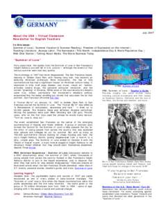 July[removed]About the USA – Virtual Classroom Newsletter for English Teachers  In this issue:
