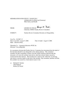 Mine Safety and Health Administration (MSHA) - Non-chargeable Mine Death Report (Metal/Nonmetal) - Morrison Plant Aggregate Industries WCR, Inc August 9, 2006