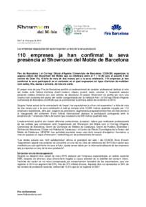 premsa | prensa | press | presse  Del 7 al 10 de juny de 2015 www.showroomdelmueble.com  Les empreses espanyoles del sector exporten un terç de la seva producció