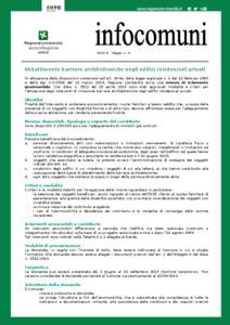 Anno 8 – Maggio n. 12  Abbattimento barriere architettoniche negli edifici residenziali privati In attuazione delle disposizioni contenute nell’art. 34-ter della legge regionale n. 6 del 20 febbraio 1989 e della dgr 