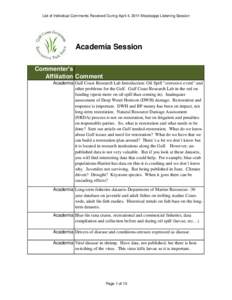 Comments from April 4, 2011 Academia Listening Session in Mississippi