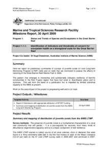 MTSRF Milestone Report Reef and Rainforest Research Centre Project[removed]Page 1 of 14