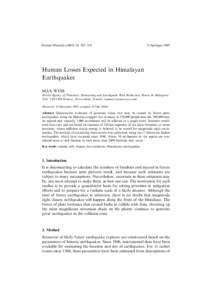 Natural Hazards: 305–314   Springer 2005 Human Losses Expected in Himalayan Earthquakes
