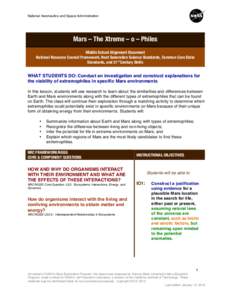 National Aeronautics and Space Administration  	
   Mars – The Xtreme – o – Philes Middle School Alignment Document