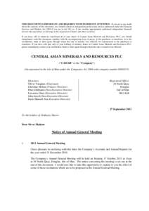 THIS DOCUMENT IS IMPORTANT AND REQUIRES YOUR IMMEDIATE ATTENTION. If you are in any doubt about the contents of this document, you should consult an independent professional adviser authorised under the Financial Service