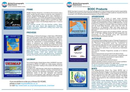 PRIME PRIME (Plankton Reactivity in the Marine Environment) was a NERC funded thematic project to study the role of plankton in oceanic biogeochemical fluxes which have implications in climate regulation. The PRIME field