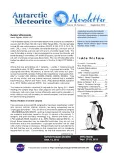 Volume 35, Number 2  September 2012 A periodical issued by the Meteorite Working Group to inform scientists