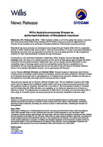 Microsoft Word - Willis Australia announces Sirecam as authorised distributor of Bloodstock insurance (FEB[removed]FINAL 26 0