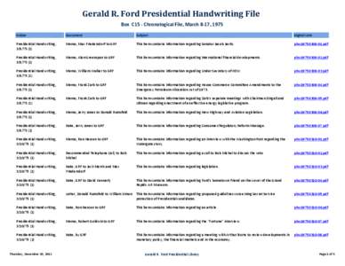 Gerald R. Ford Presidential Handwriting File Box C15 - Chronological File, March 8-17, 1975 Folder Document