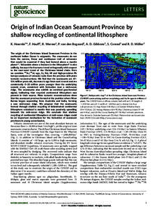 Origin of Indian Ocean Seamount Province by shallow recycling of continental lithosphere