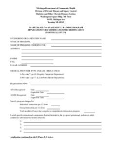 Michigan Department of Community Health Division of Chronic Disease and Injury Control Diabetes and Other Chronic Diseases Section Washington Square Bldg. 7th Floor 109 W. Michigan Ave Lansing MI 48913