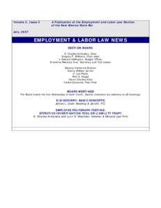 Volume 3, Issue 2  A Publication of the Employment and Labor Law Section of the New Mexico State Bar  July, 2007